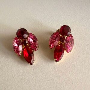 80s Vintage Pink & Red Jeweled Clip-on Earrings